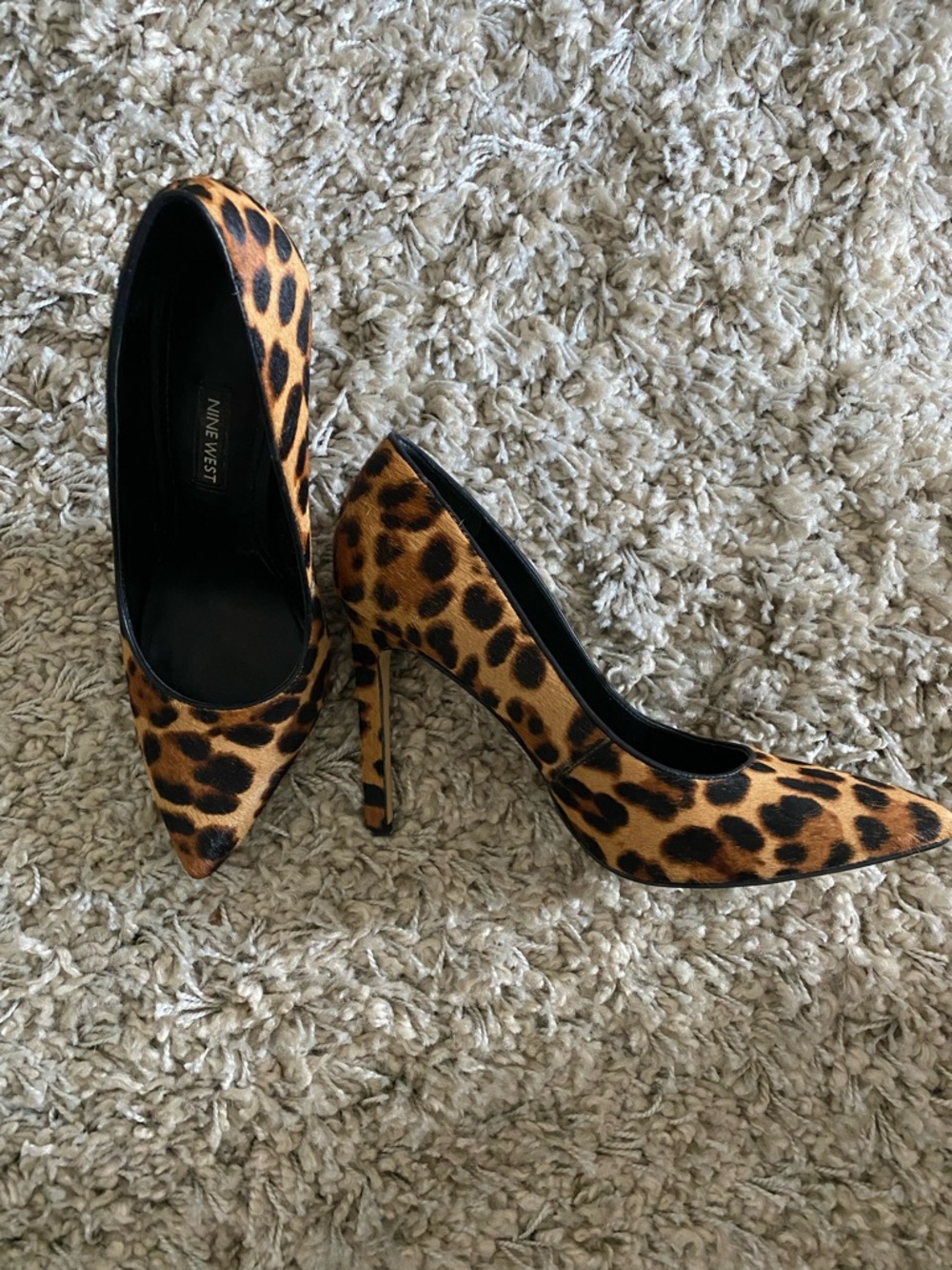 Nine West Tatiana Faux Leopard Print Pointed Toe Stiletto Pumps - Tan/Black